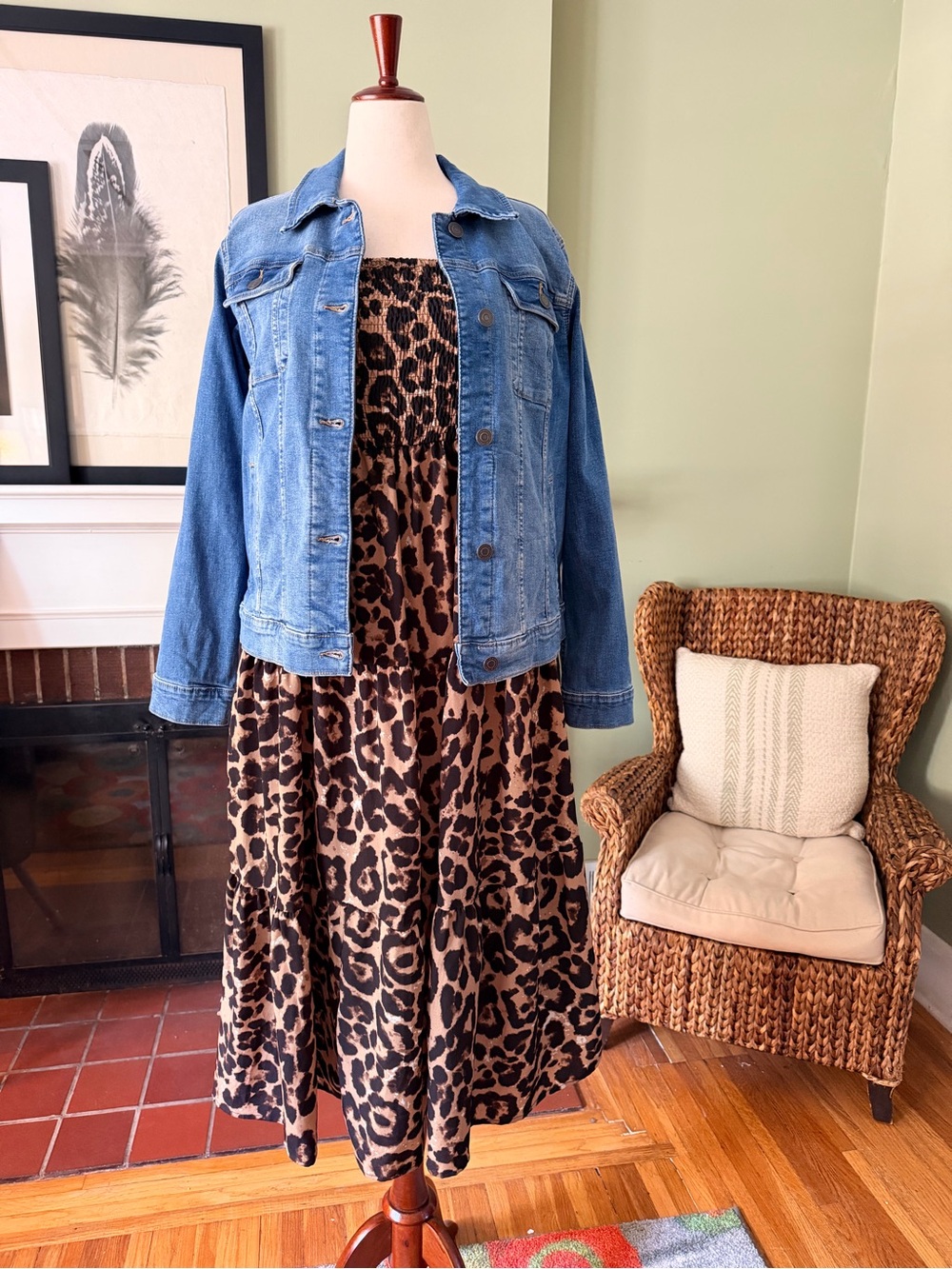 Leopard Print Strapless Smocked Tiered Midi Dress NWOT - Size 2X Approx